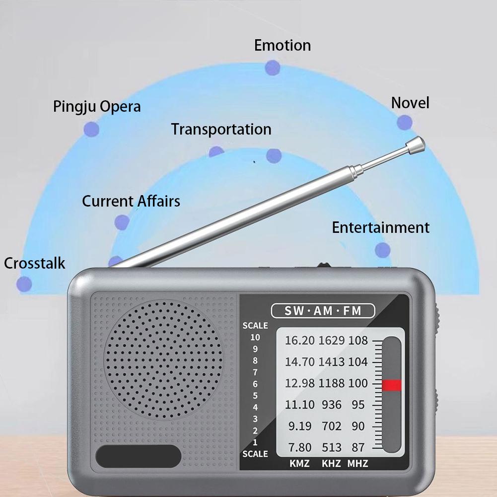 Mini FM Radio Rechargeable Full Band Receiver with Earphone Jack Broadcast Radio 360 Degree Rotating Antenna for Indoor Outdoor