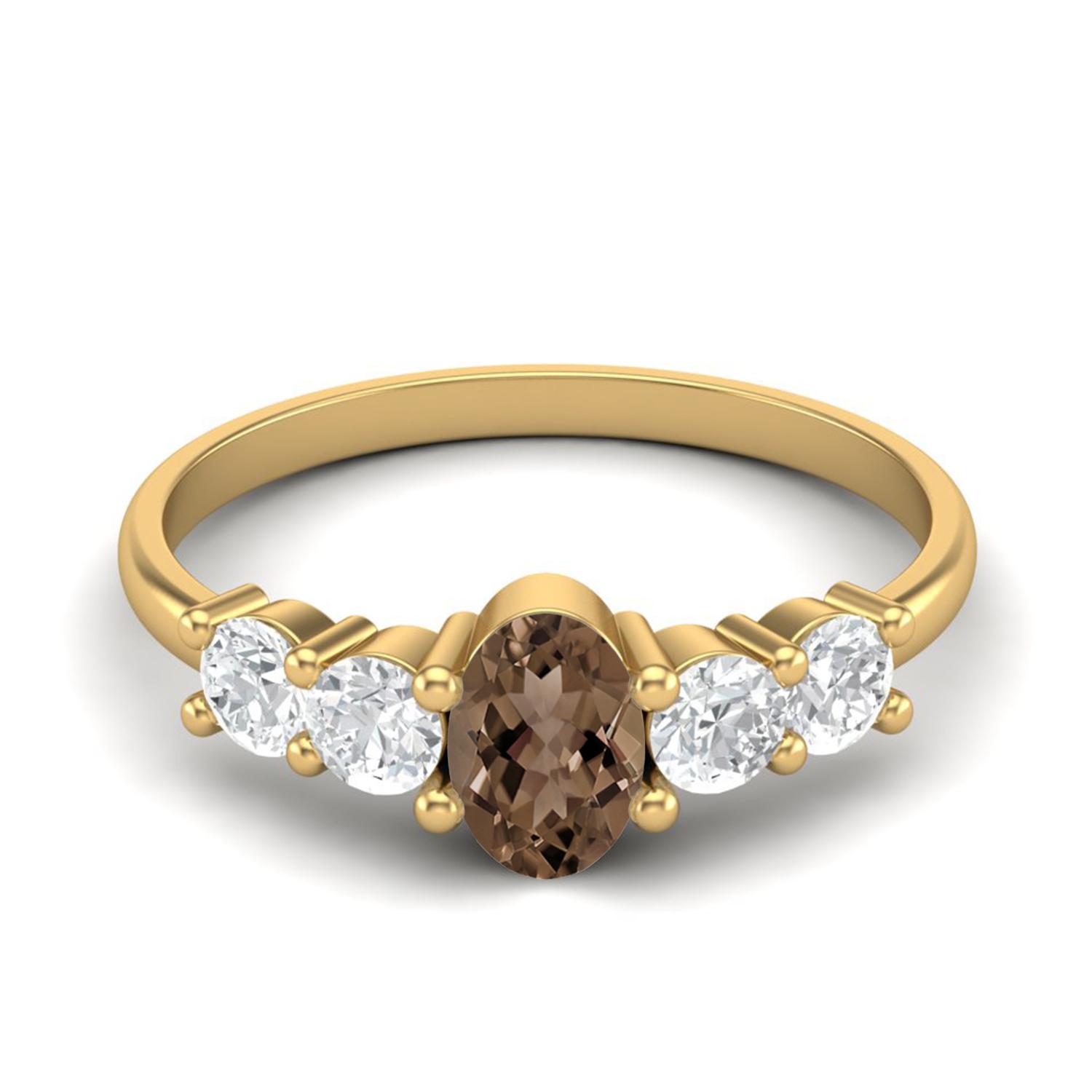 6X4mm Oval Smoky Quartz 925 Sterling Silver Gold Vermeil Five Stone Women Engagement Ring 8 жёлтый