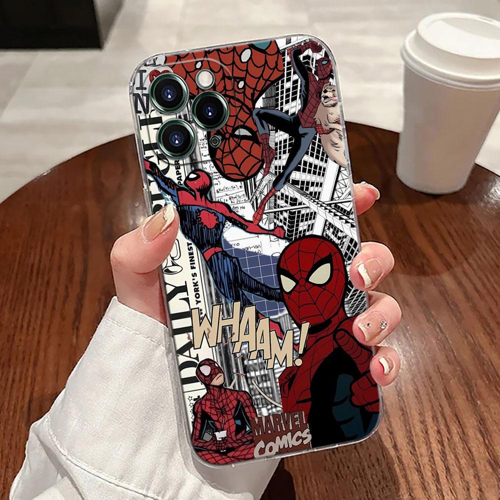 Spiderman Marvel Transparent Phone Case For iPhone 17 Pro Max 17E 11 12 13 14 15 16 Pro Max 15 Plus 17 Air 16E 7 XS Soft Cover