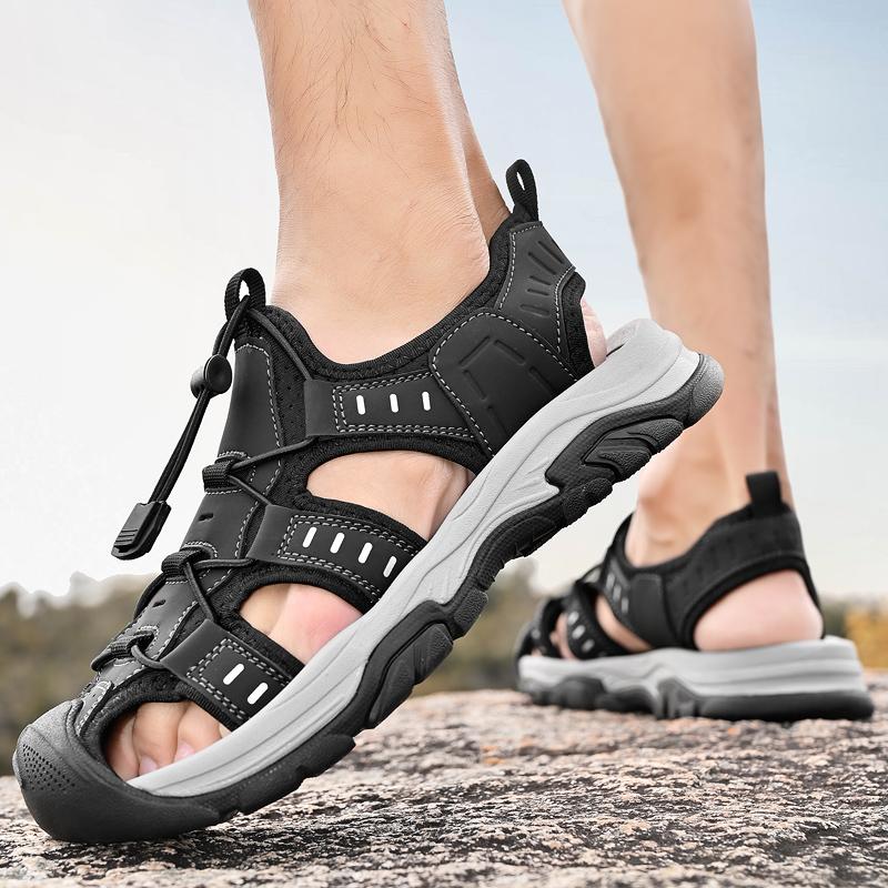 Sandalen Herren Tide Sommer neuer Stil Leder Zehenkappe Outdoor Freizeit Sport hohle Sandalen Strandschuhe