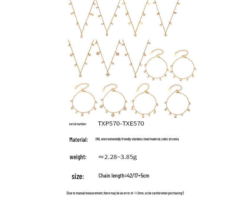 European & American Fashion DIY Multi-Accessory Set: Small 8-Shaped Flower with Full Rhinestones & 5A Zircon Necklace and Bracelet Combination