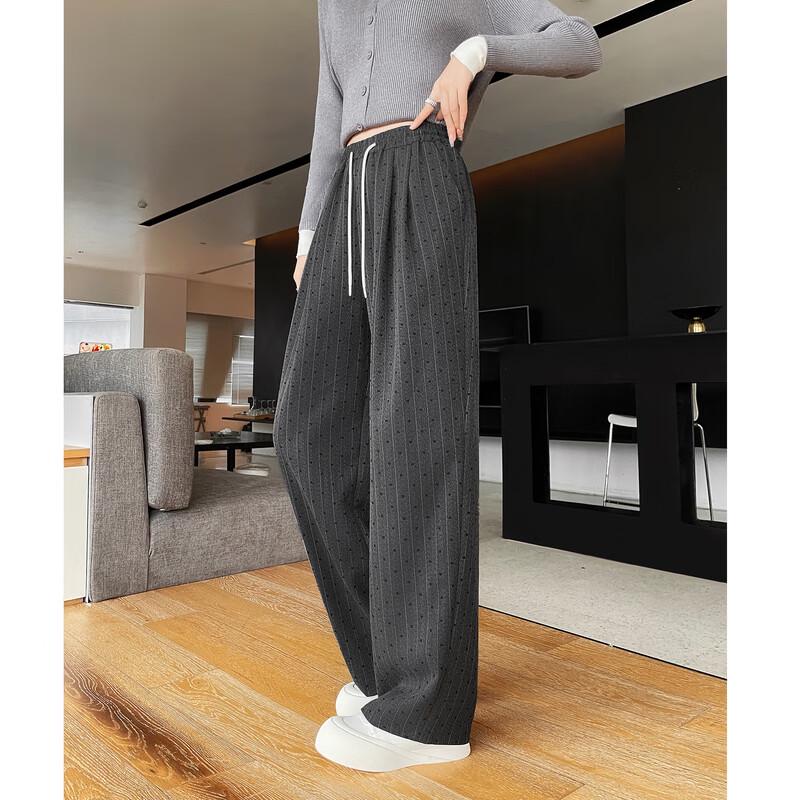 

TonLion Women s Striped Heart Flocked Loose Casual Long Pants L