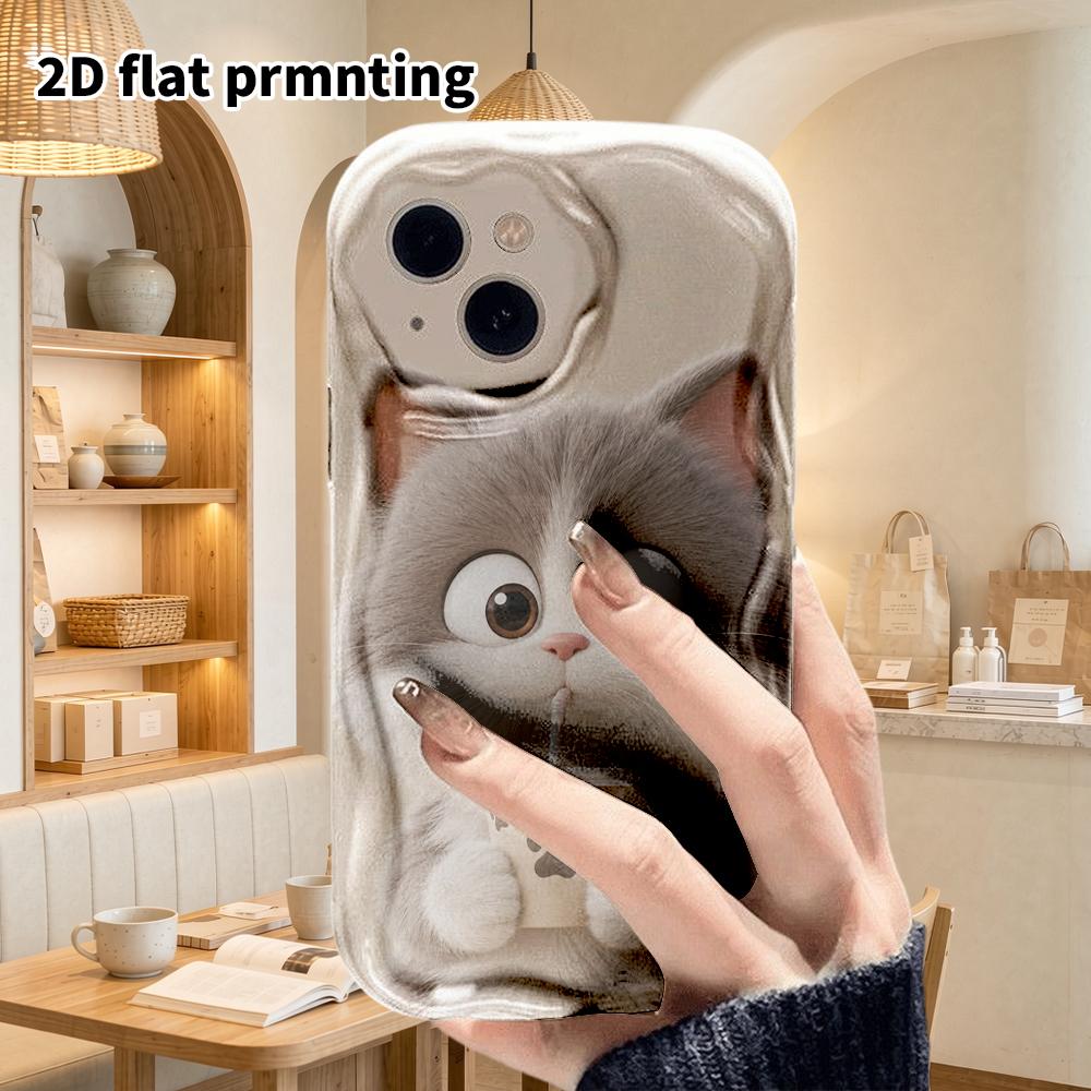 Phone Case: 2D Flat Design Suitable for iPhone 18 17 16 15 14 13 Pro Film Protective Case, Couple Style, Little Gray Cat, Christmas and Halloween Gift