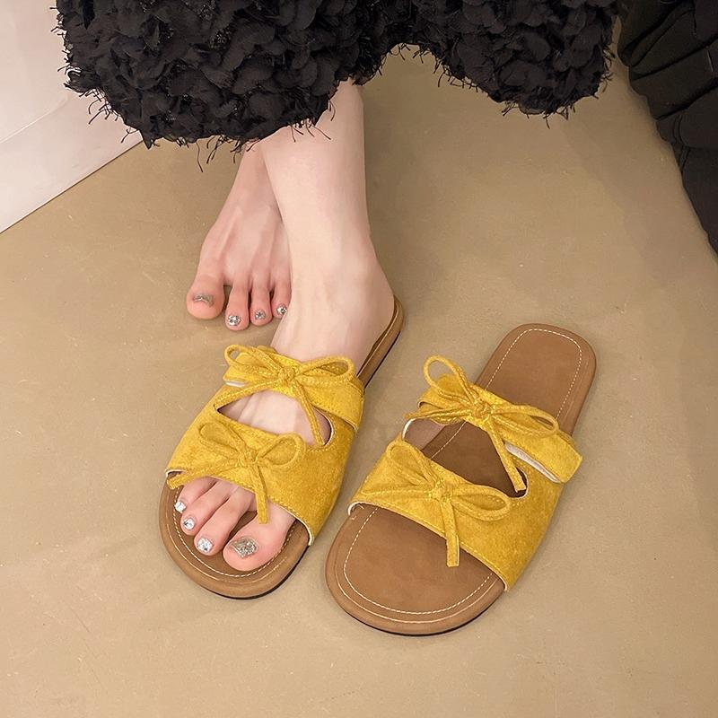 Fashion Women's Fashion Slippers Flannel Butterfly-knot Flat Sole Anti-slip Shoes Women Dress All-match Summer Roman Zapatillas De Mujer