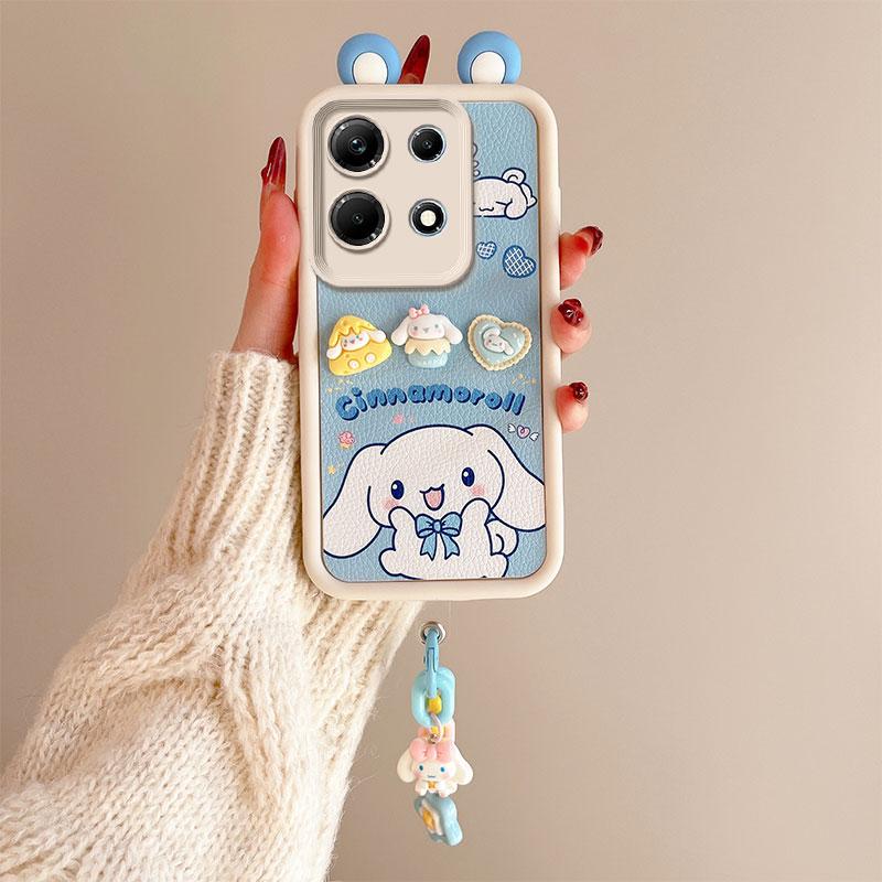 KEYSION Cute Ear 3D Cartoon Case for Infinix Note 30 with Bracelet Soft Silicone Shockproof Phone Cover for Infinix Note 30 5G