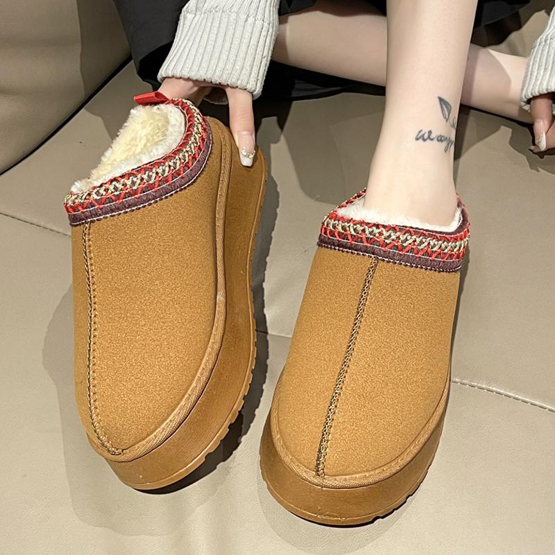 Fashion Fashion Platform Fluffy Slippers for Women Winter Thicken Warm Plush Snow Boots Woman Thick Sole Non Slip Indoor House Slippers