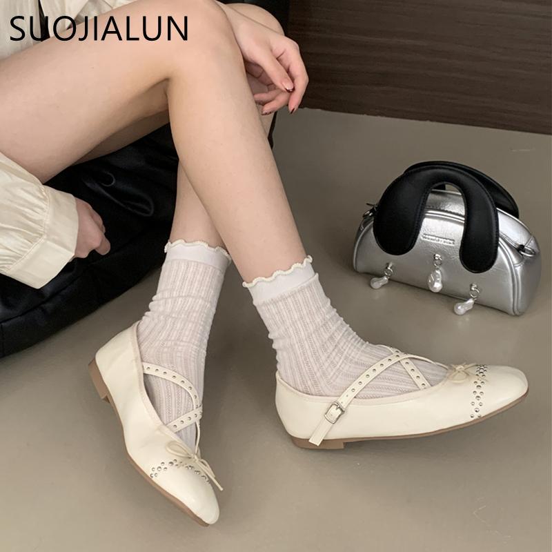 Fashion SUOJIALUN 2025 Spring New Brand Women Flat Shoes Fashion Round Toe Ladies Elegant Mary Jane Shoes Soft Flat Heel Single Shoes