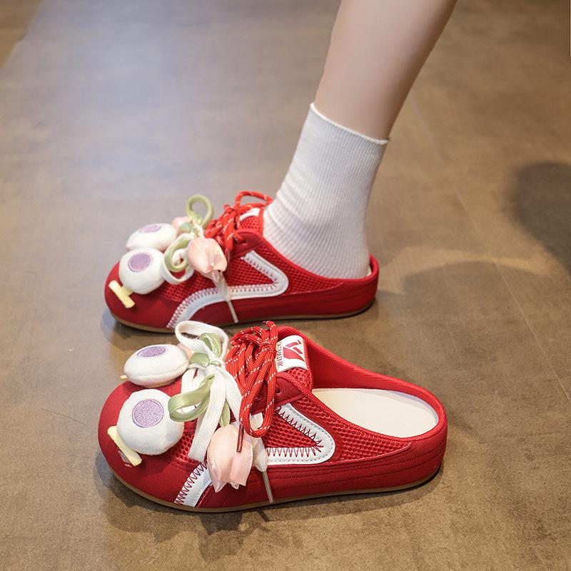 

Ретро и Универсальная Повседневная Обувь для Женщин Новая Обувь De Xun с Подносками и Шлепанцами 40 красный