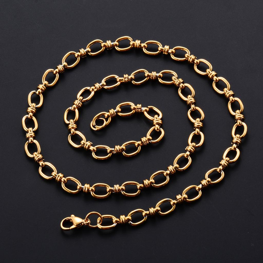 6,5 mm handgefertigte, ovale Edelstahl-Gliederkette für Damen und Herren, Punk-, Hip-Hop- und Boy-Stil, klobiges Choker-Halsband in Goldfarbe, Metallschmuck