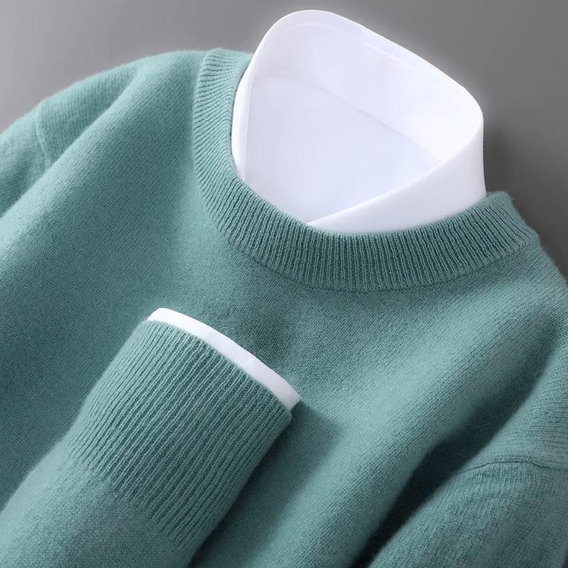Men's Plus Size 100% Pure Wool Round Neck Cashmere Sweater - Autumn/Winter Casual Knit Pullover