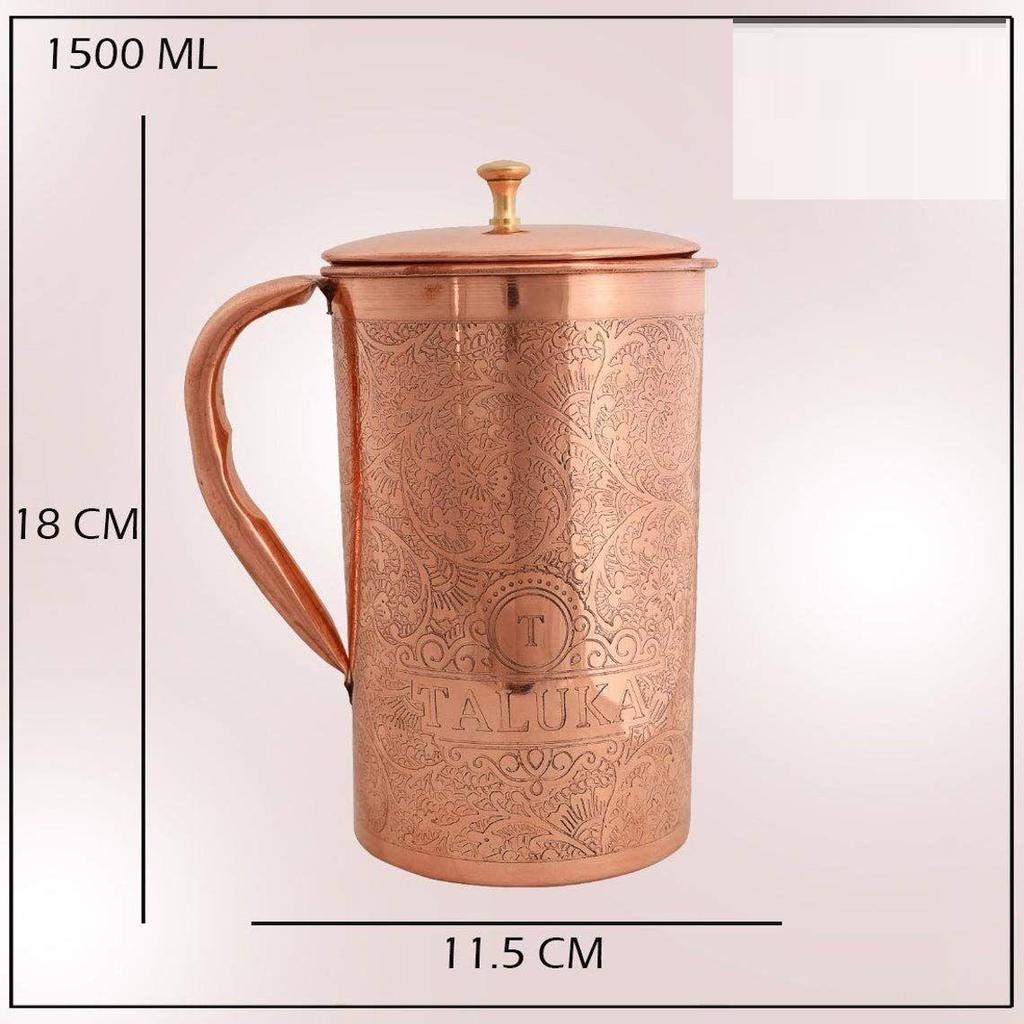 Kupfer geprägter stilvoller Hammer-Wasserkrug, 1500 ml, mit 4 Kupfer-Wassergläsern