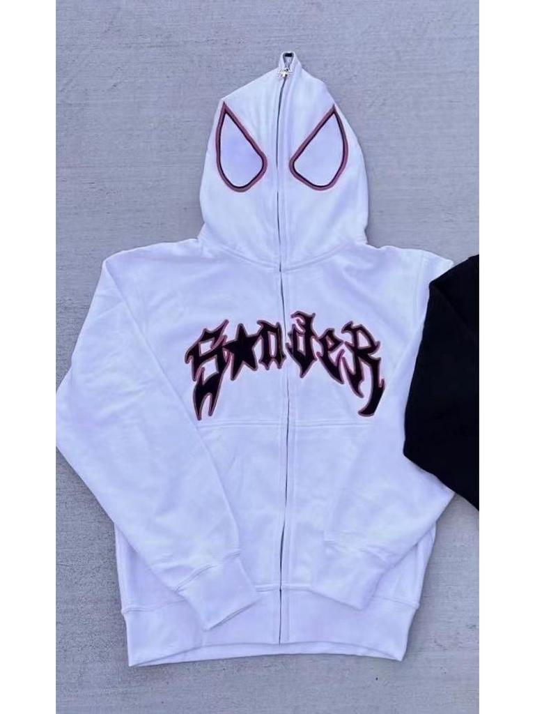 2023 Unisex Gothic Spider Print Zipper Hoodie - European & American Dark Sportswear, Harajuku Plus Size Couples Sweatshirt