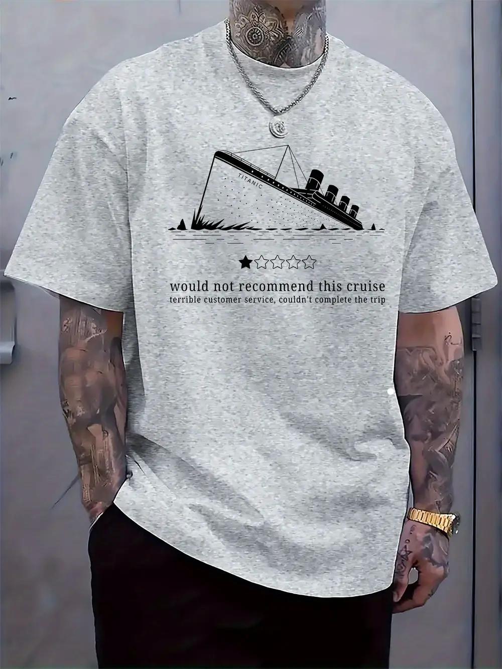 Titanic Funny 1-Star Review Graphic T-shirt - Would Not Recommend This Cruise Humorous Print S