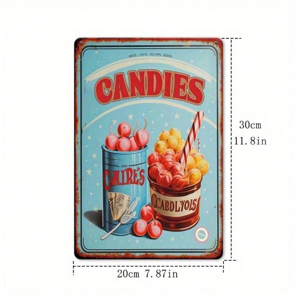 1pc Vintage Candy Jar Metal Wall Sign Rustic Blue Iron Retro Decor Unframed Weatherproof