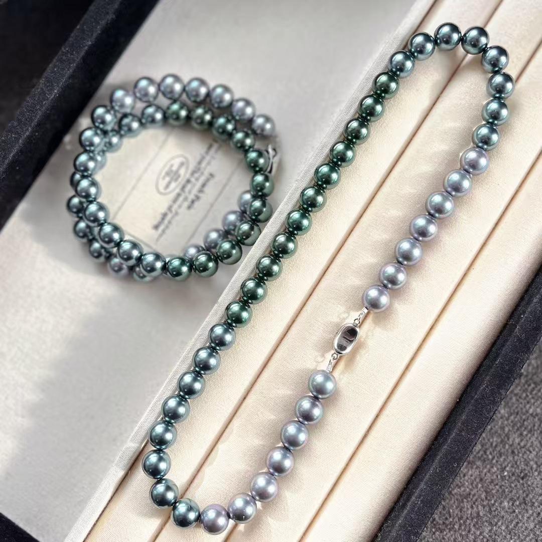 

10Mm Retro Design High Gloss Artificial Crystal Pearl Collarbone Chain Necklace Gradual Change Morandi Color