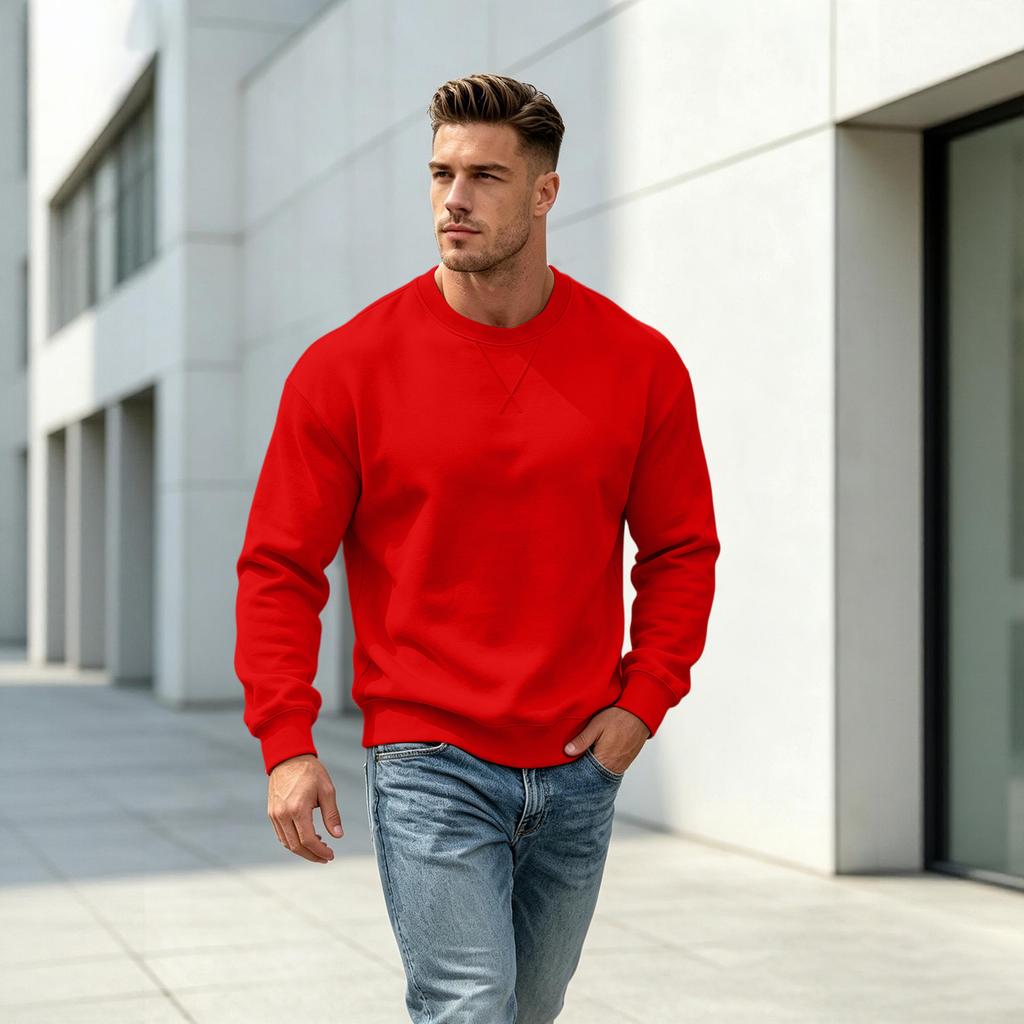 Men's Casual Drop Shoulder Sweatshirt Long Sleeve Crewneck Pullover for Sports and Daily Wear