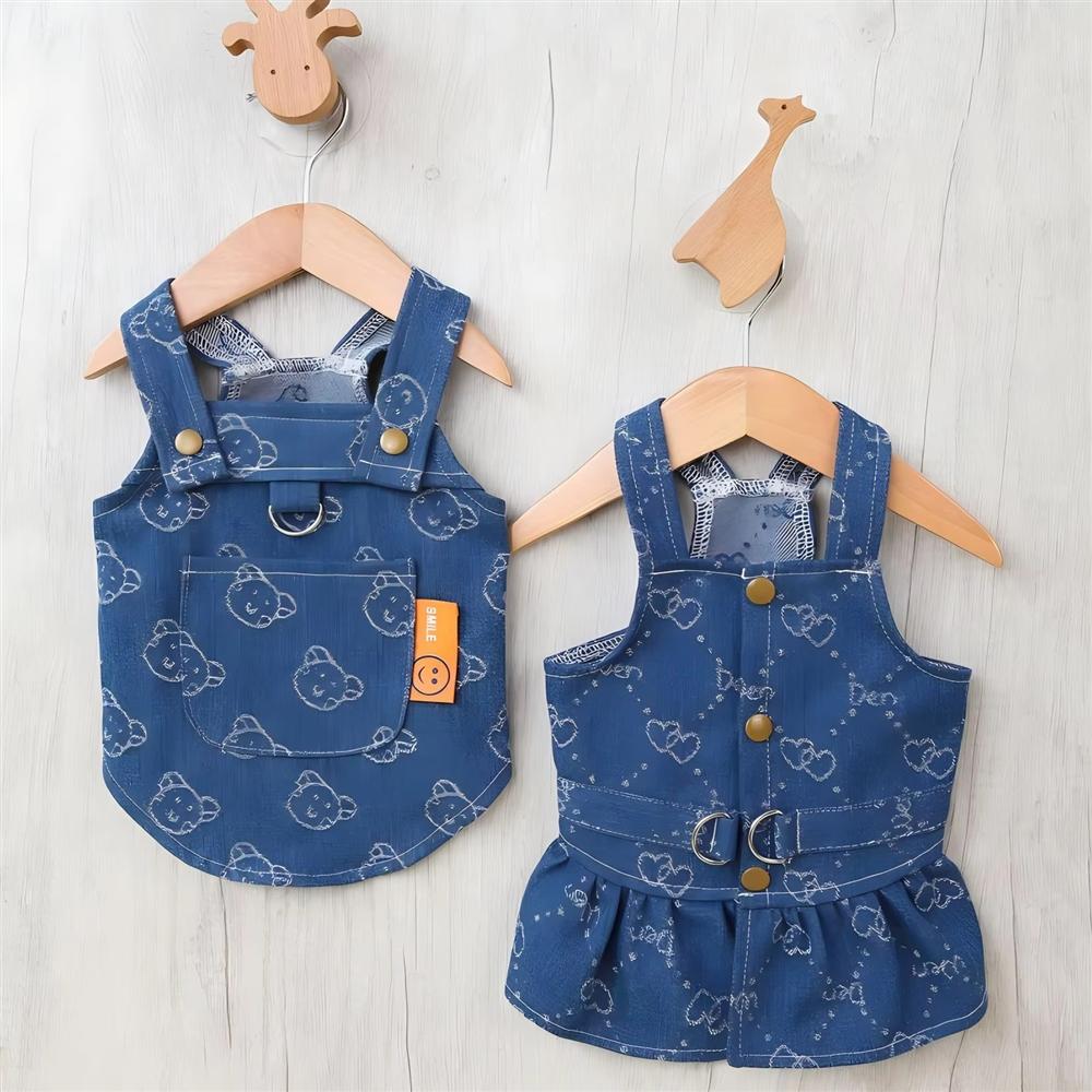 Denim Strap Pet Clothes Spring and Summer New Casual Two-legged Dog Vest Teddy Small