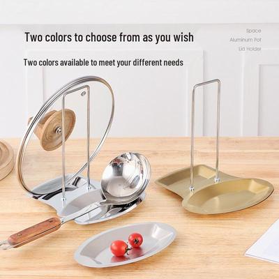 Stainless Steel Kitchen Pot Lid & Spoon Storage Rack with Draining Tray