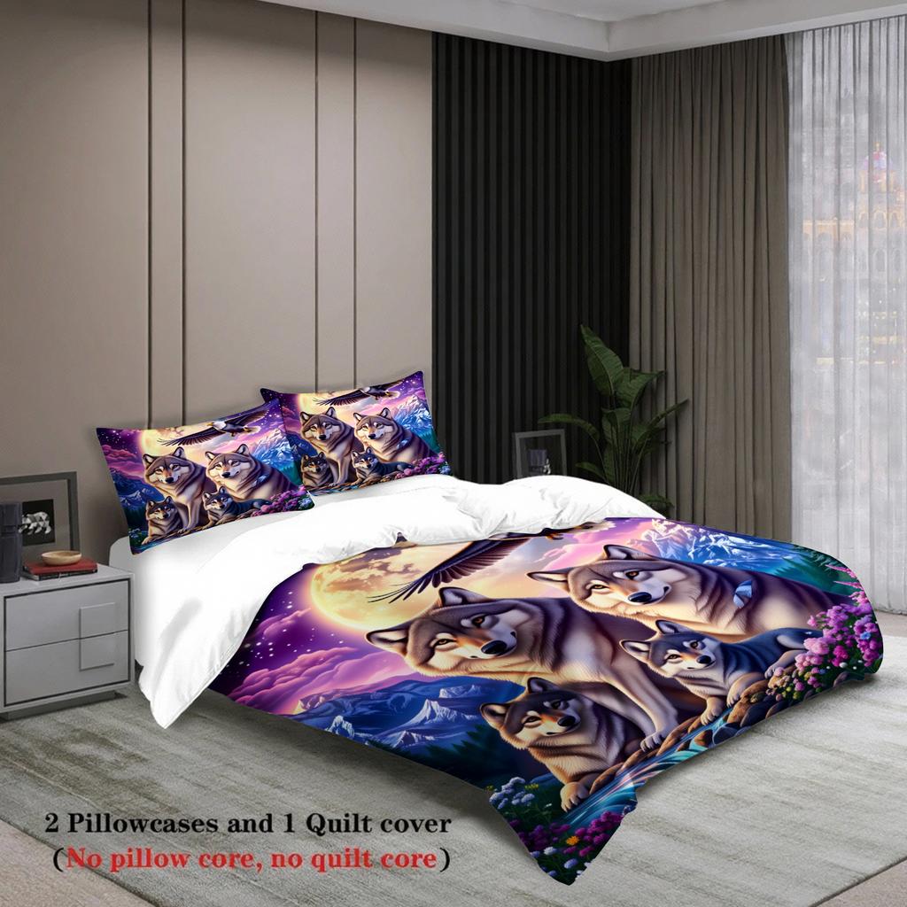 3pcs Wolf And Eagle Bedding Sets 3D Printed Animal Pattern Breathable Durable Duvet Cover Sets With Pillowcases No Filling