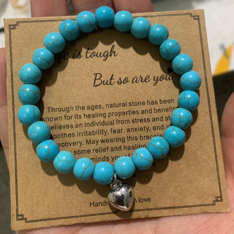8mm Pink Zebra Stone Bead Bracelet with Gift Card: Perfect Holiday Friendship & Love Gift for Men & Women