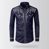Men Western Cowboy Shirt Lapel Collar Single-breasted Long Sleeve Embroidery Slim Fit Casual Shirt Top