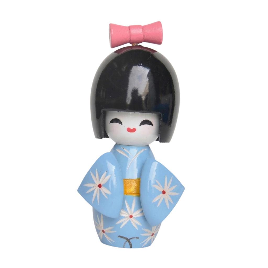 Folk Art Japanese Geisha Doll Wooden Miniature Statue Traditional Oriental Decor for Store Table Dollhouse