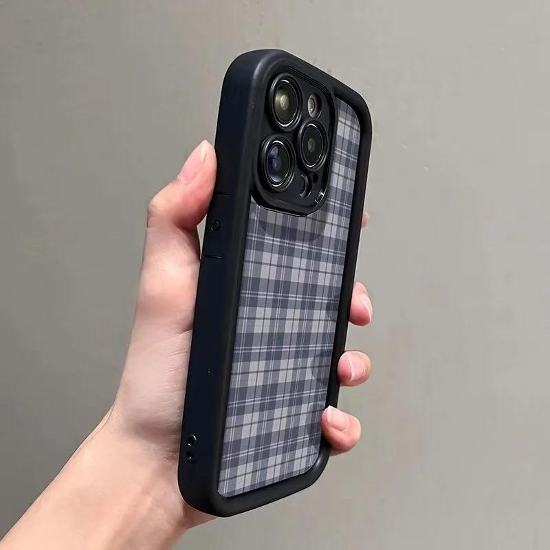 Retro Karomuster Anti-Fall Handyhülle für iPhone 16 15 14 13 12 11 17 Pro Max 16 Plus 17Air Weiche Silikonhülle Coque Geschenk