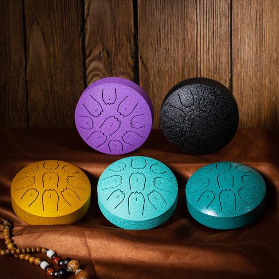 Steel Tongue Drum 4/6 Inch 8/9 Tone Rain Drum for Outside Garden Sound Healing Musical Instruments for Adults Kids Mini Handpan Drums for Meditation