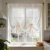 1 buc. draperie tip valance din in cu dungi, cu legături, strat transparent, ridicabilă, reglabilă, cu bordură din dantelă, buzunar pentru tijă, pentru bucătărie și sufragerie
