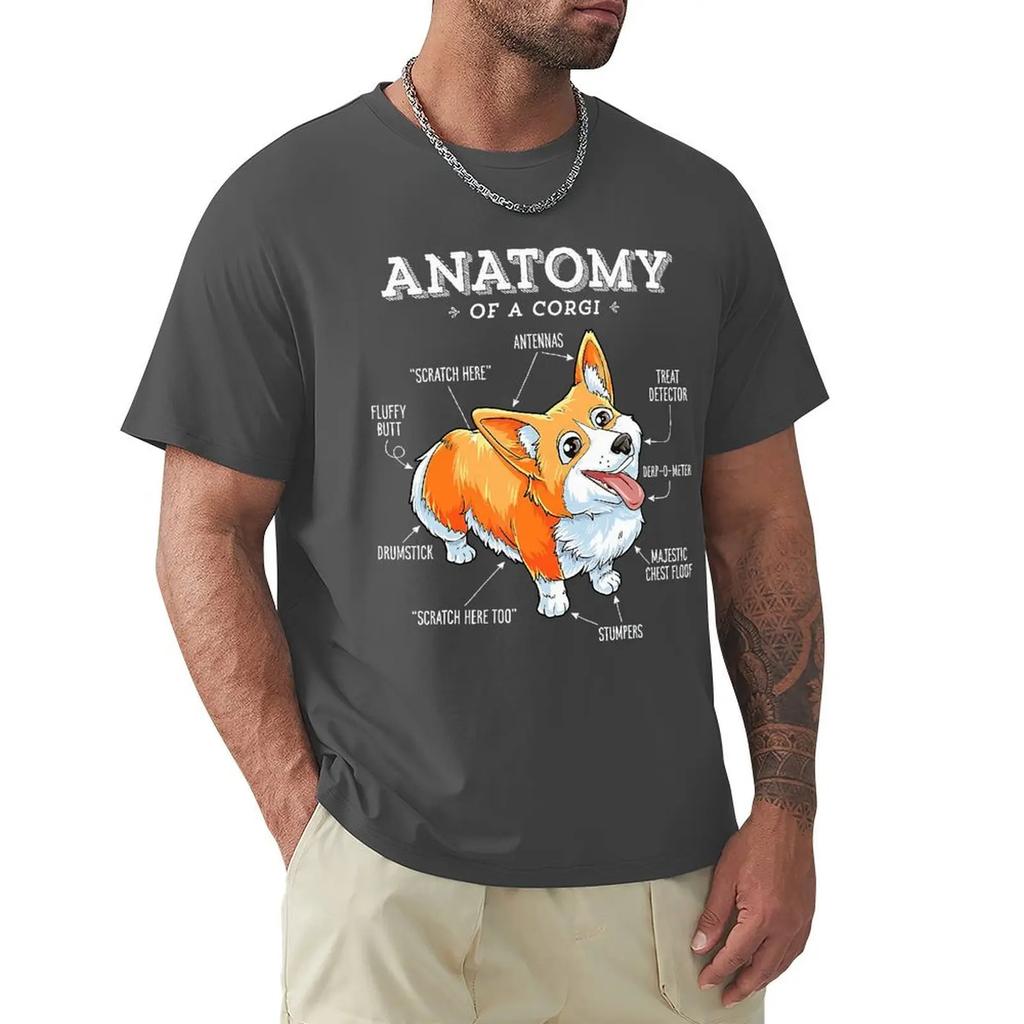 Men Anatomy Of A Corgi Funny Corgis Dog Puppy T Shirts Dog Lover Pure Cotton Tops Vintage Short Sleeve Tee Shirt Printed T-Shirt