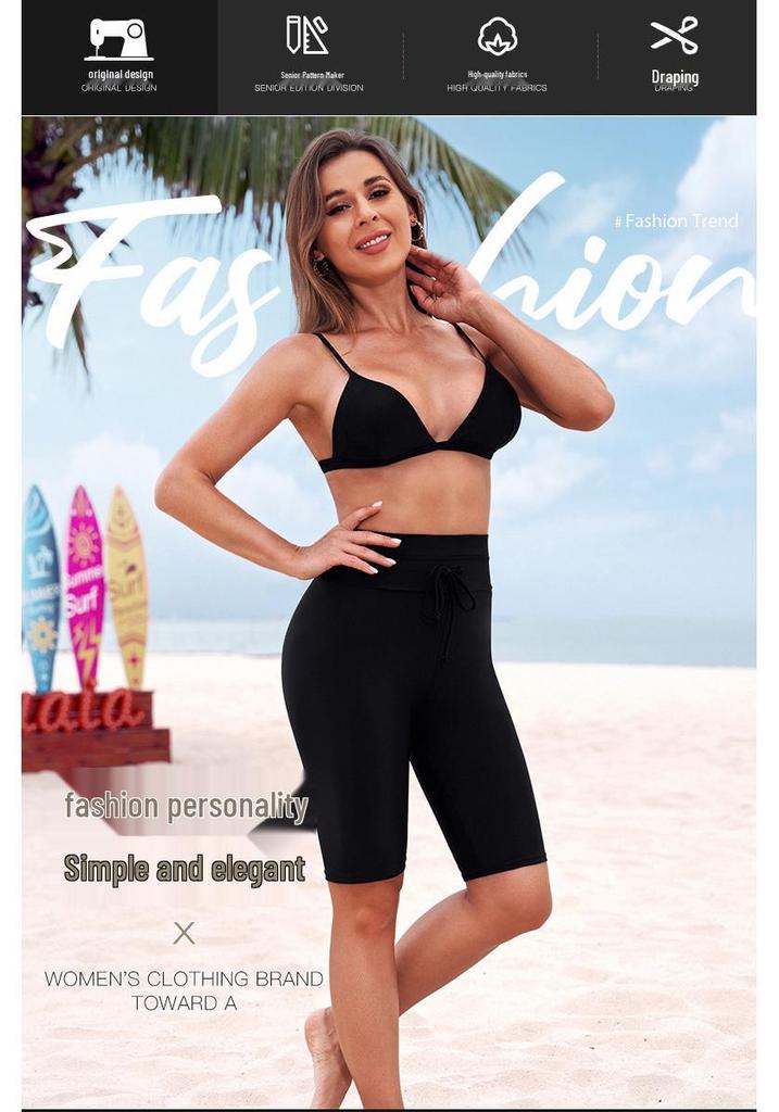 Shiying 2024 Women's Quick-Dry High-Waist Swim Trunks - European & American Style, Conservative Solid Color Boxer Briefs