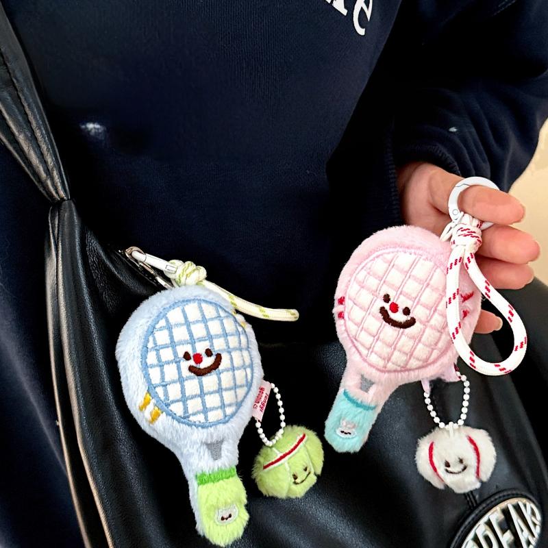 1 Piece Plush Tennis Racket Doll Bag Pendant Keychain Ornaments Toys Couple'S Best Friend Hanging Decoration Gifts
