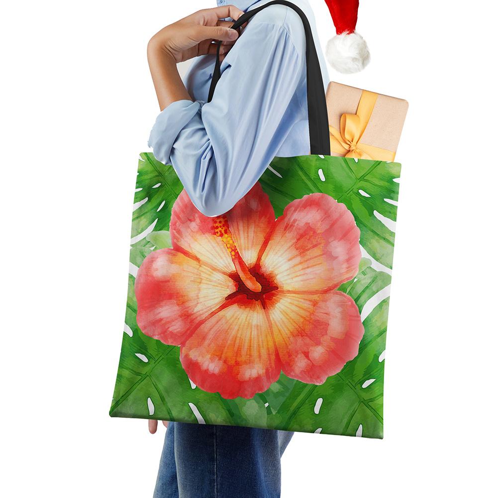 Women Handbag Flower Print Linen Totes with Print Casual Traveling Beach Gift Bags CLE