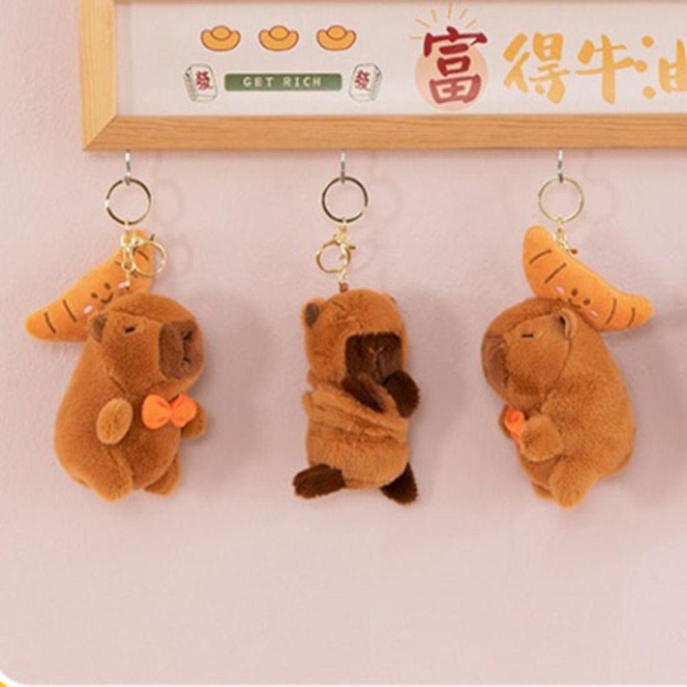 With turtle Plush Couple Keychains Rotatable Capybara Plush Doll Capybara Plush Keychain  Unisex