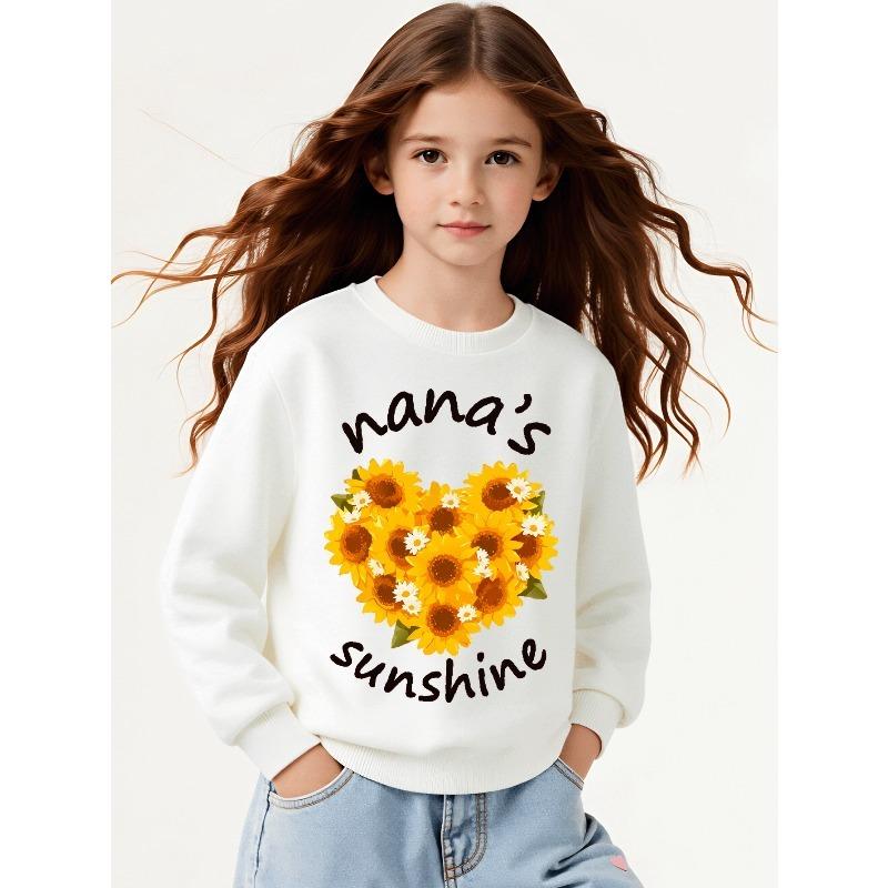European sizes Kids  Sweatshirt, Kids  Clothing, Kids  Round Neck Fashion Sweatshirt, Nanas Sunshine Sunflowers Heart Design 110 белый