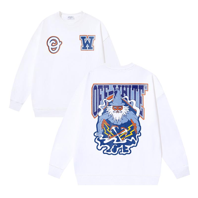 1111 Off-White 2026 Spring and Autumn New OW Magic Elder Pattern Printed Men's and Women's Round Neck Hoodie