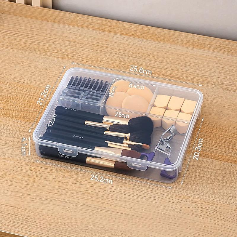 Clear Plastic Compartment Makeup Organizer Box Dustproof Jewelry Hair Accessories Desktop Storage Case