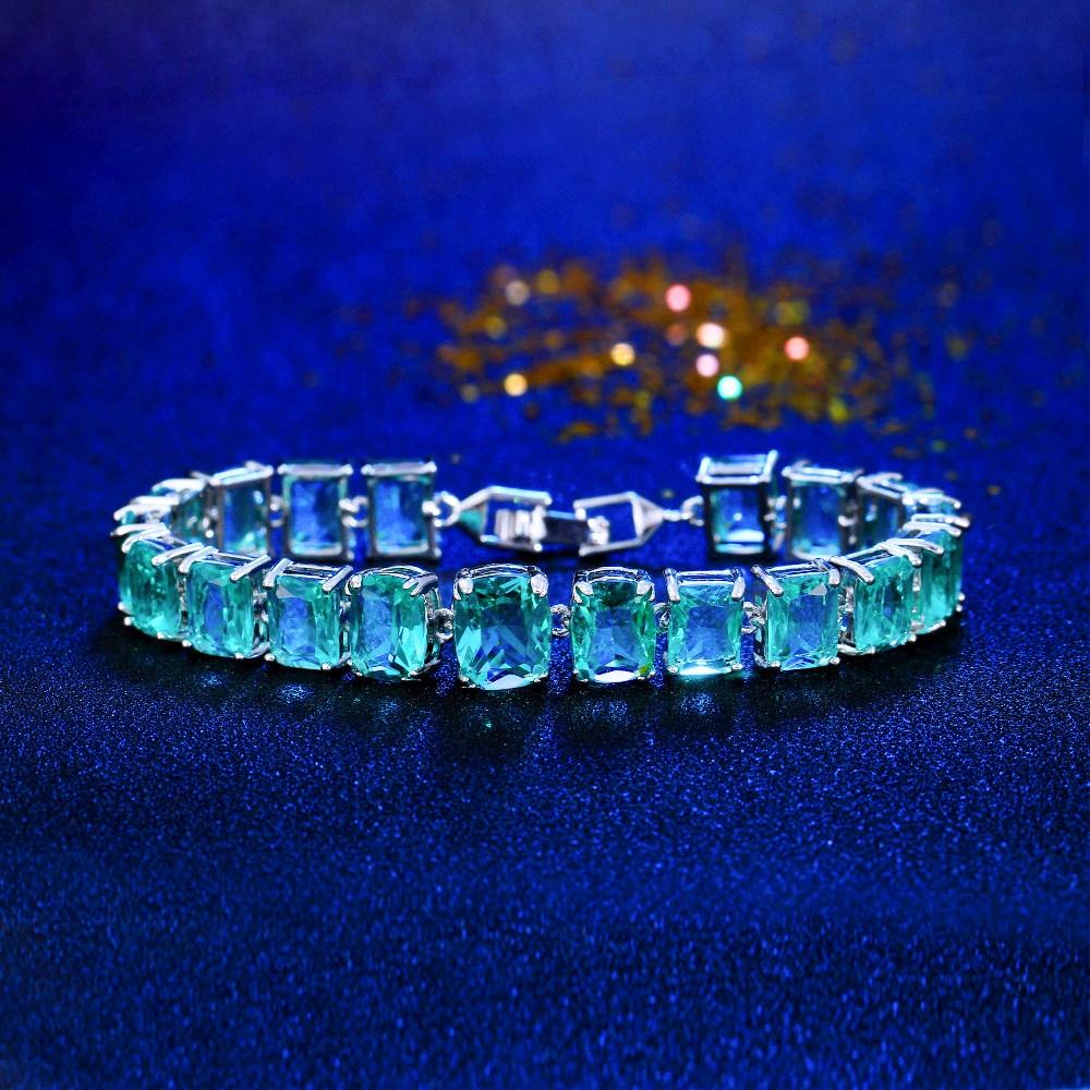 Pera Fashion Sparkling Square Zirconia Tennis Chain Link Bracelets Bangles for Women Bridal Wedding Jewelry Hand Accessory B144