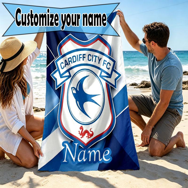 Custom Name Personalized Cardiff City FC Print Beach Towel, for Trip Camping Beach Party Home Decor, Birthday Gift for Family & Friends