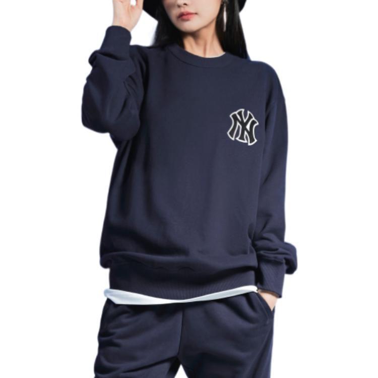 MLB Cashew Flower Sweatshirts Unisex Dark Blue Crew Neck Moderate Regular 3AMTI0126-50NYD