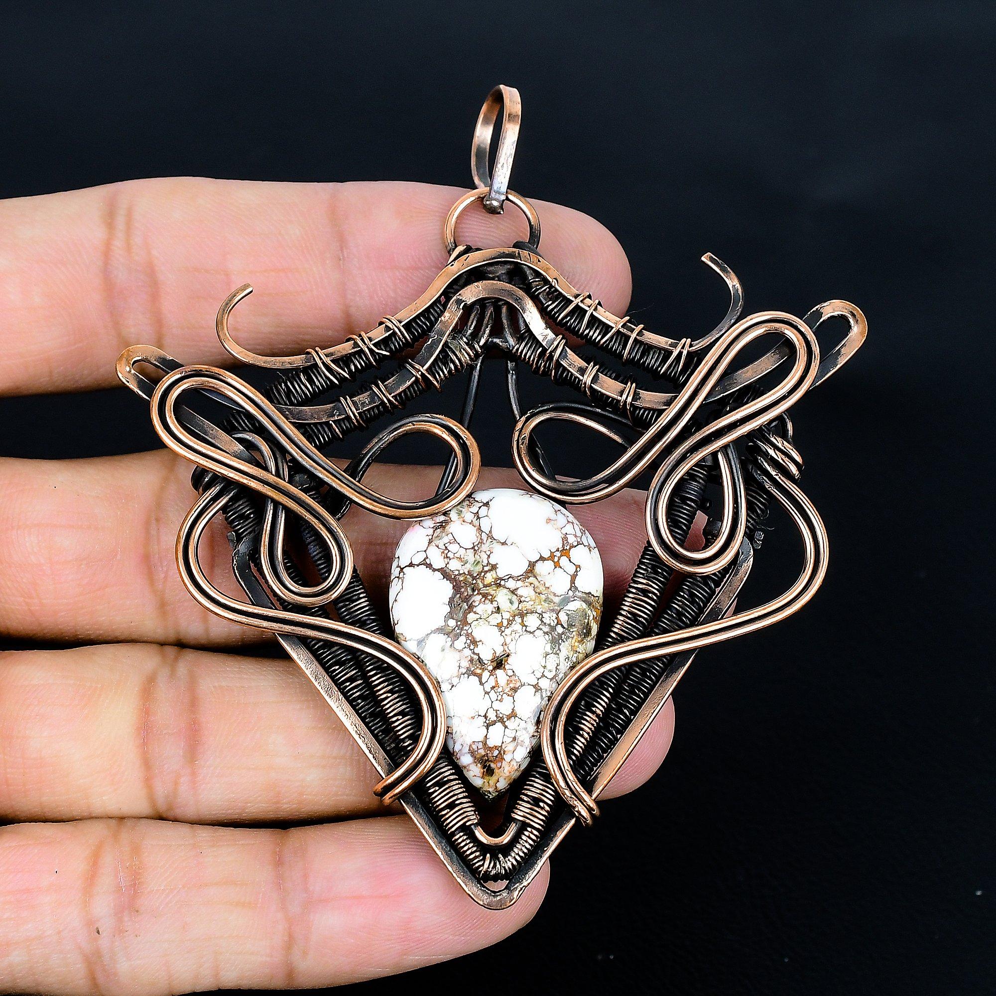 

Wild Horse Jasper Handmade Gemstone Pendant, 999 Copper Wire Wrapped Pendant Antique Jewelry, For Engagement Gift 2.55 Inches