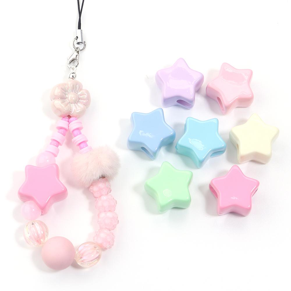 6Pcs Acrylic Large Hole Beads Colorful Flowers Stars Love Heart Shape Loose Beads DIY Bracelet Phone Chain Jewelry Accessories