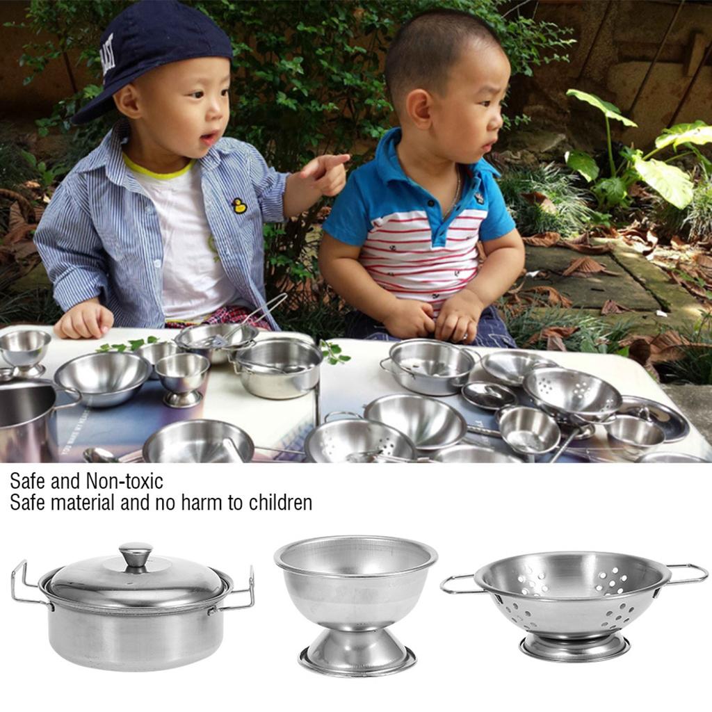 18PCS Kitchen Toys Stainless Steel Cookware Cooking Utensils Pan Toys Set for Children