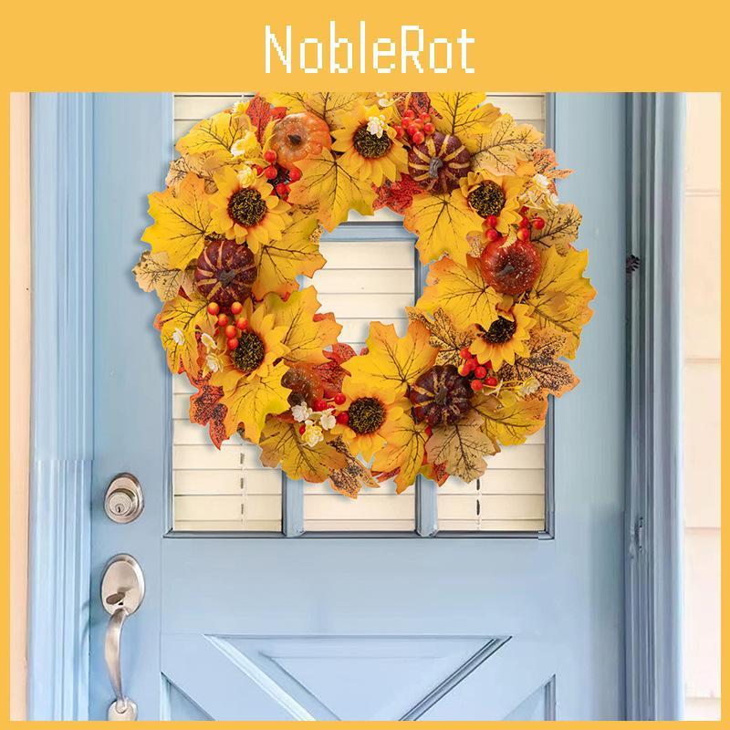 Autumn Wreath Beautiful Faux Maple Leaves And Pumpkins For Thanksgiving Home Dcor
