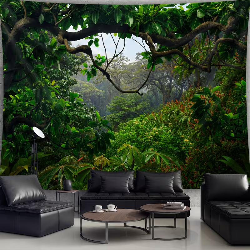 2D Regenwald Baum Wandteppich Natur Landschaft Wandbehang für Studentenwohnheim