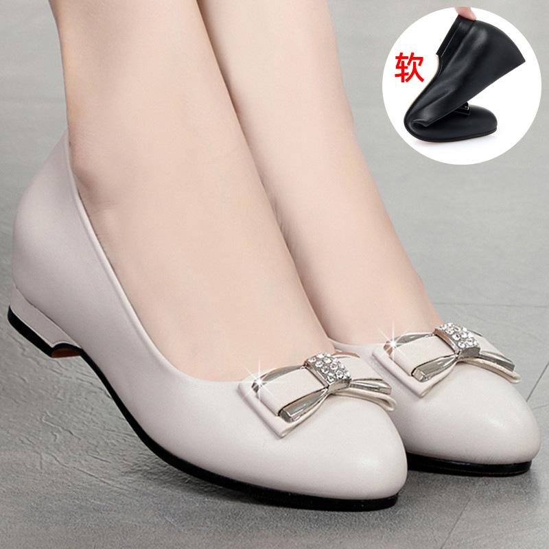 2025 New Women Leather Round Toe Beige High Heel Shoes Lady Classic Comfort Summer Pumps Women's Loafers