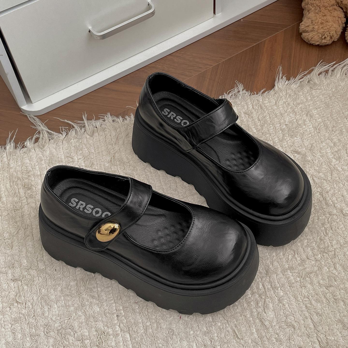 

Retro brown British style platform heightening small leather shoes women s 2025 new autumn skirt Mary Jane single shoes 35 чёрный