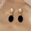 Huajie Women's Elegant Black White Contrast Color Design Pendant Earrings Classic Banquet Ladys New Ear Stud  Tide