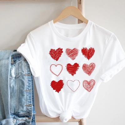 Women Casual Printing Watercolor Love Valentine's Day Spring Summer Fashion Clothes Print Tee Top Tshirt Female Graphic T-shirt