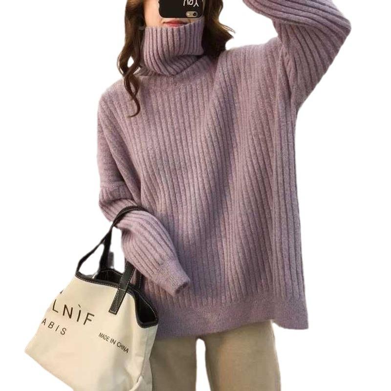Autumn and winter new loose retro lazy style turtleneck sweater with women's fashion versatile pullover knitted bottoming shirt thick